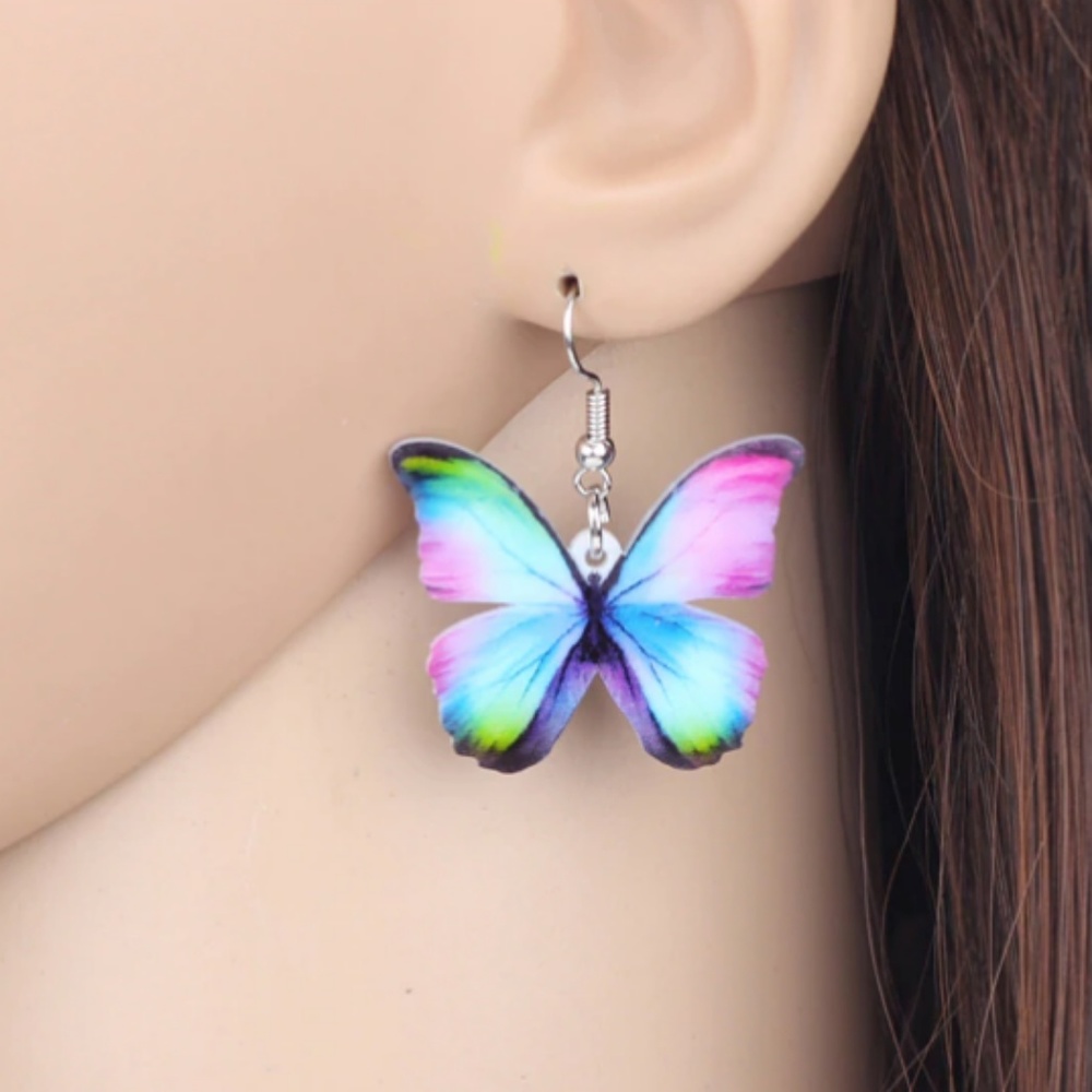 NEW Acrylic Purple Butterfly Earrings - Picture 4 of 6